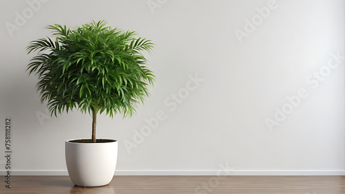 a potted plant against a white wall. the copy space. place of the text