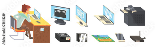 Man System Administrator and Computer Hardware Vector Set