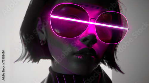 Portrait of cyborg, glowing neon lights, futuristic mental technology
