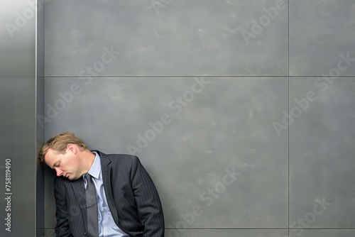 Tired Business Professional in Elevator, Showing Signs of Fatigue and Overwork, Reflecting the Concept of Work-Life Imbalance and Stress