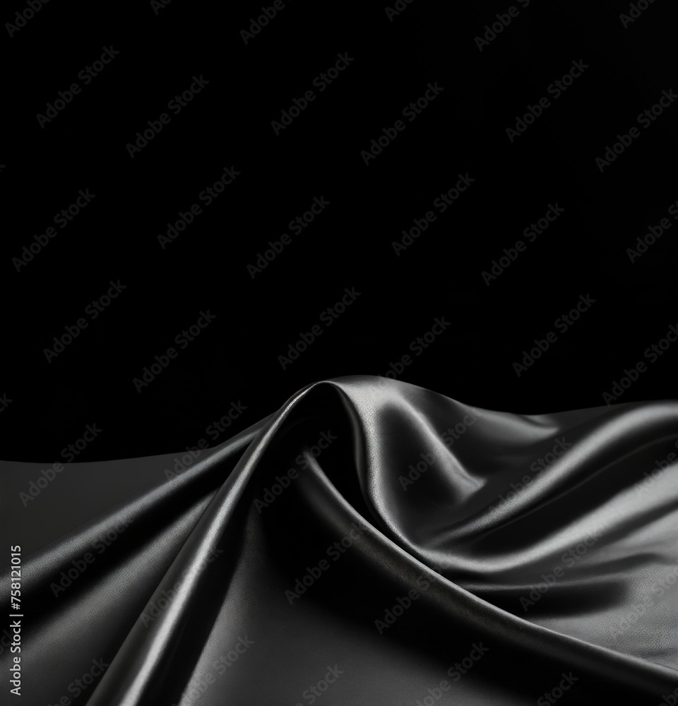 Fototapeta premium smooth black silk with creases leather folds texture abstract background with blank space