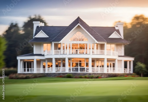 Blurred image of an elite golf club house, generative AI