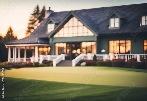 Blurred image of an elite golf club house, generative AI © Zohaib