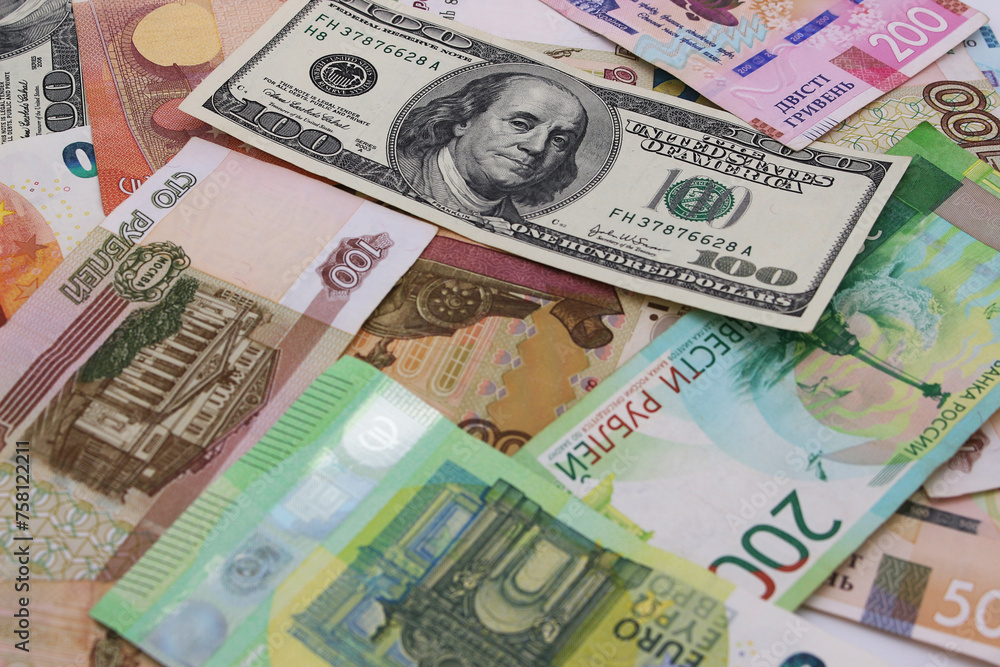 Image of banknotes on the table of different countries. Image of banknotes on the table of different countries.