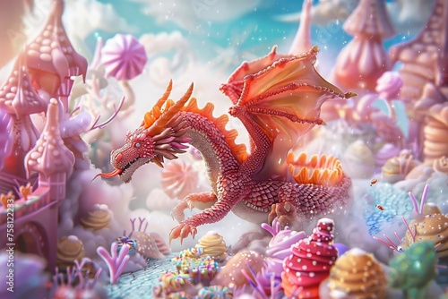 A dragon floating through a whimsical