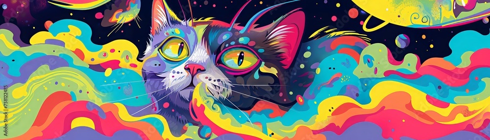 Create a whimsical depiction of cat royalty in a floating kingdom using bright Create a whimsical depiction of cat royalty in a floating kingdom using bright