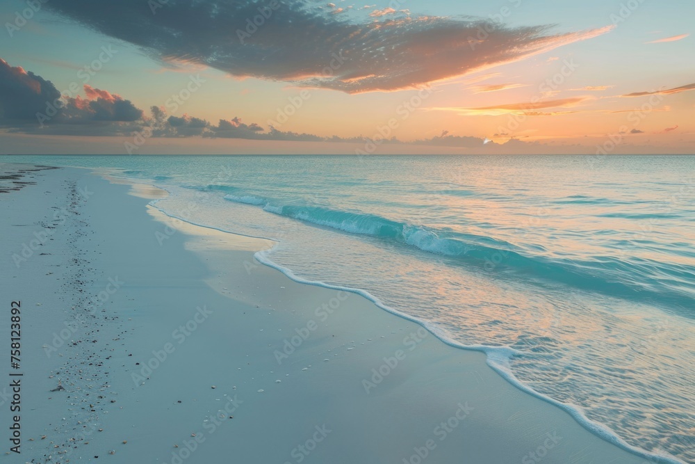Obraz premium A beautiful beach with a calm ocean and a cloudy sky