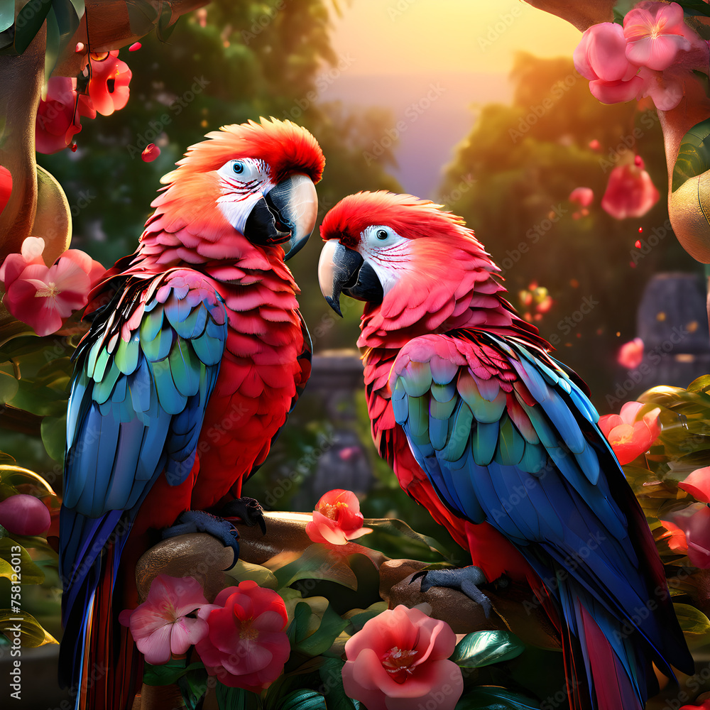 couple of parrots in the beautiful garden. couple of parrots in the beautiful garden.