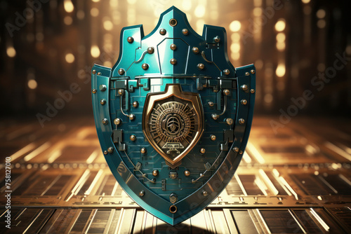 a blue shield with a padlock