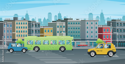 Citizens use public transportation to travel on city roads.