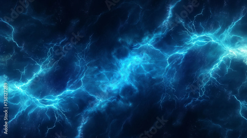 Electric lightning bolts zigzagging across a dark, stormy background, background, with copy space