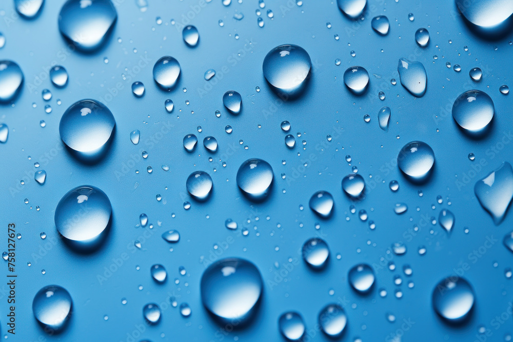 Water drops texture on blue background