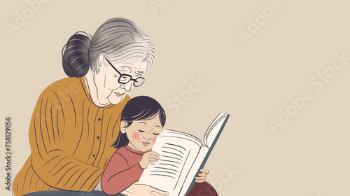 Avó lendo um livro de historias para sua neta photo