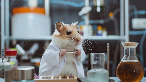 Rato brancos no laboratório usando jaleco  photo
