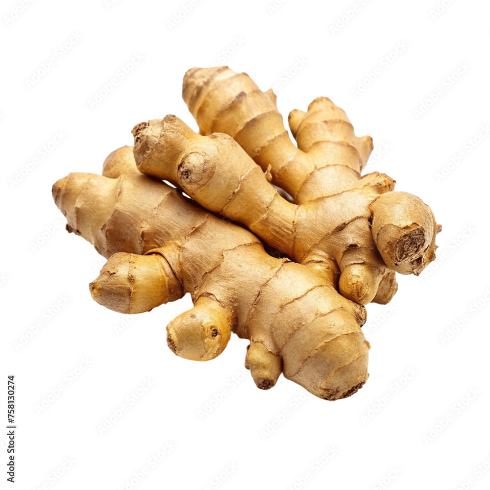 A fresh ginger isolated on Transparent background.