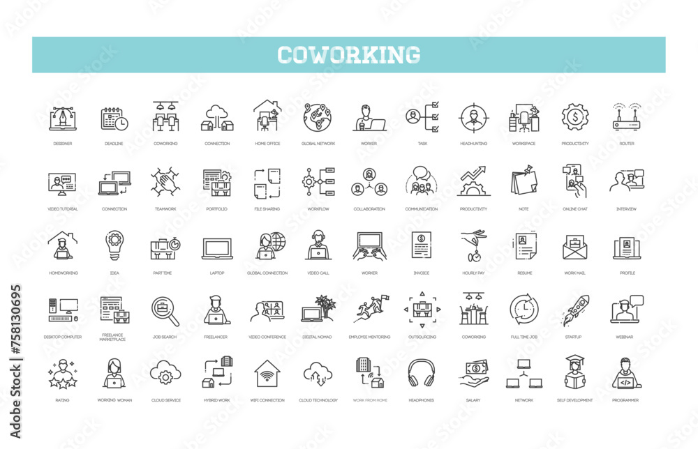 Office and coworking line icons collection Office and coworking line icons collection