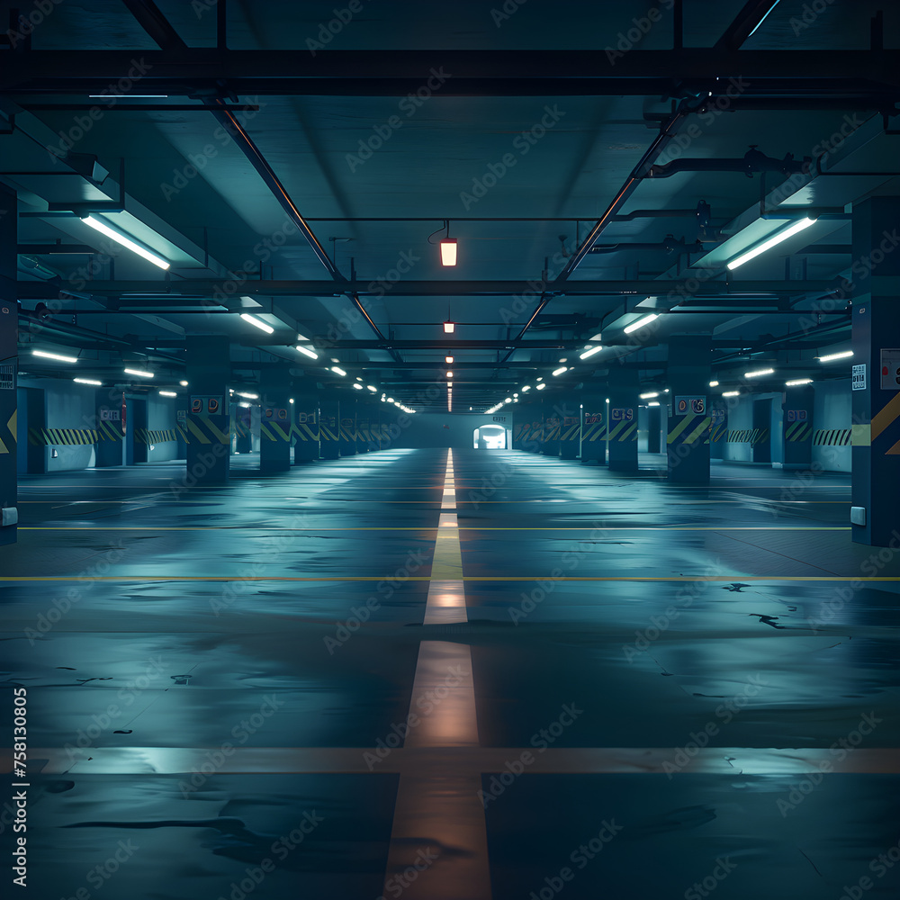 Underground parking lot in the city. 3d rendering image.
