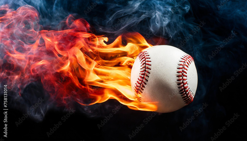 Burning baseball ball in the air. Hot orange flame. Professional active sport. Black background. Burning baseball ball in the air. Hot orange flame. Professional active sport. Black background.