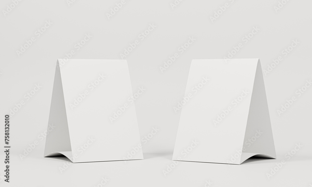 Mock up blank white Table Tent isolated on white background. template for designers design presentation, Paper vertical card, copy space for your logo or graphic design, showcase etc. 3d render Mock up blank white Table Tent isolated on white background. template for designers design presentation, Paper vertical card, copy space for your logo or graphic design, showcase etc. 3d render