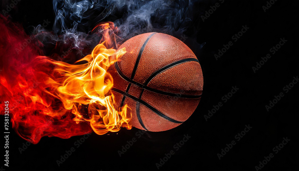 Burning basketball ball with smoke in the air. Hot orange flame. Active sport. Black background. Burning basketball ball with smoke in the air. Hot orange flame. Active sport. Black background.