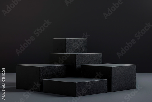 illustration of cubes stacked product display on black background