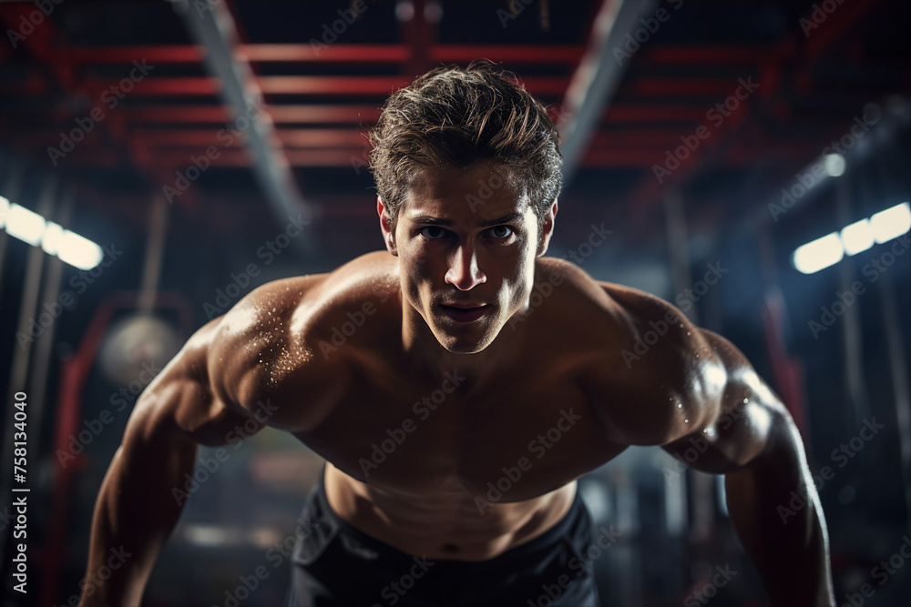 Generative AI image of young strong muscular man bodybuilder coach training in gym Generative AI image of young strong muscular man bodybuilder coach training in gym