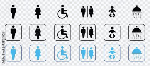 "Male or Female Restroom WC - Toilet Vector Icons Set in Stock Illustration"
