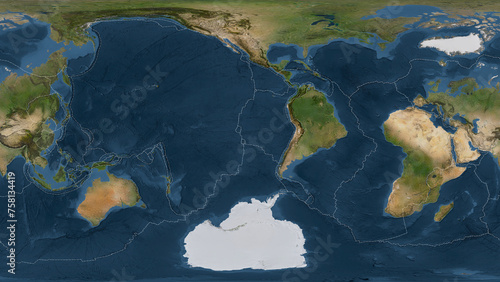 Juan Fernandez plate - global map. Patterson Cylindrical. Satellite