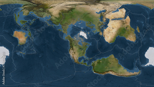 North American plate - global map. Patterson Cylindrical. Satellite