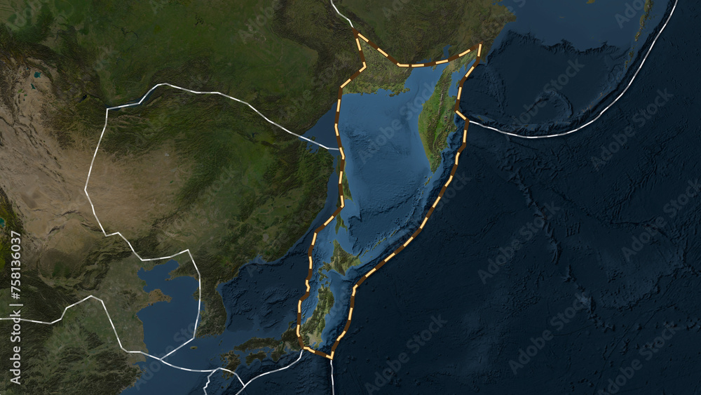 Fototapeta premium Okhotsk plate highlighted. Patterson Cylindrical. Satellite