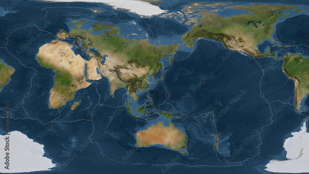 Okinawa plate - global map. Patterson Cylindrical. Satellite
