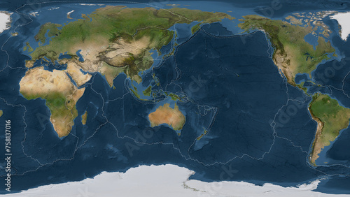 Solomon Sea plate - global map. Patterson Cylindrical. Satellite