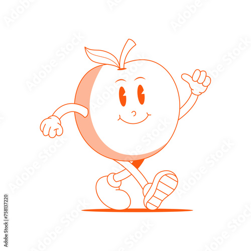 Orange Retro Mascot. Funny cartoon character of Orange.