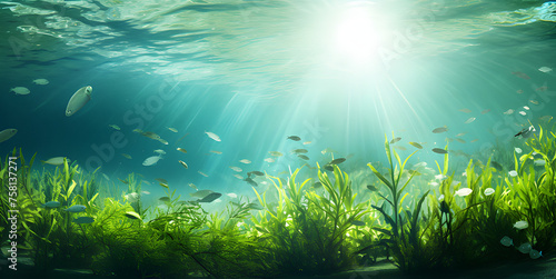 Tropical Beach Background Image ,grass underwater HD 8K wallpaper ,Oceanic Serenity Vibrant Seascapes © Zeee