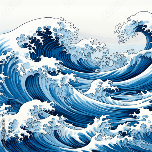 Blue background with white waves created with Generative Ai