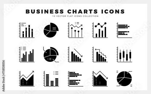 15 Business Chart and Diagram Glyph icon pack. vector illustration.