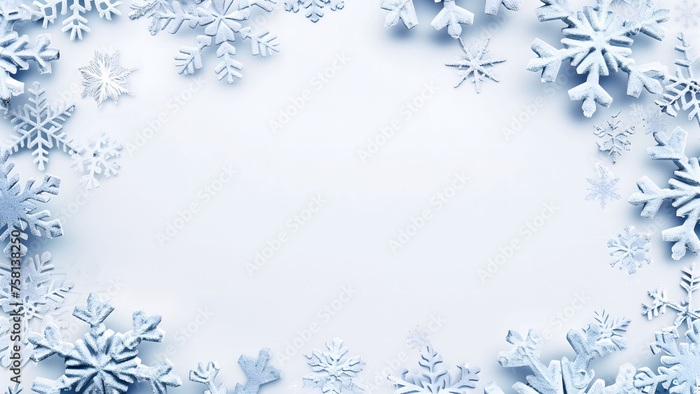 White background with snowflakes on the borders.