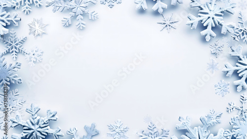 White background with snowflakes on the borders.
