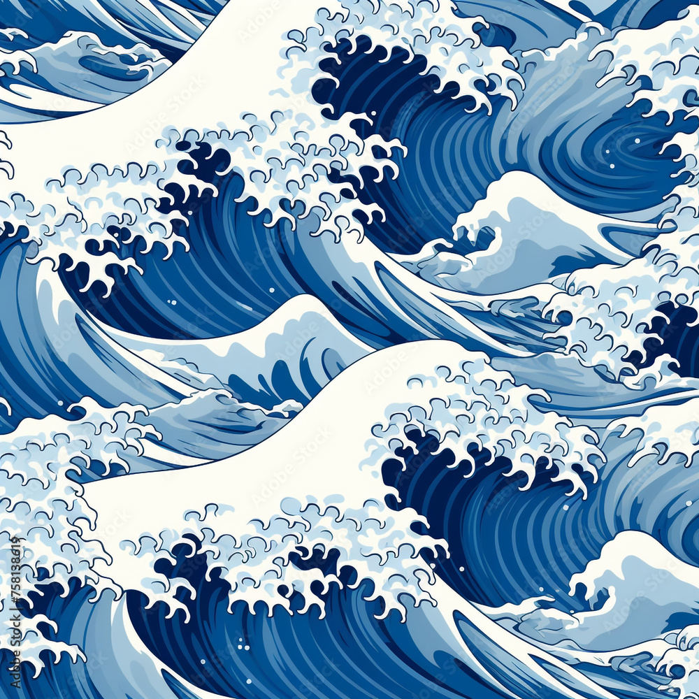 Blue background with white waves created with Generative Ai Blue background with white waves created with Generative Ai