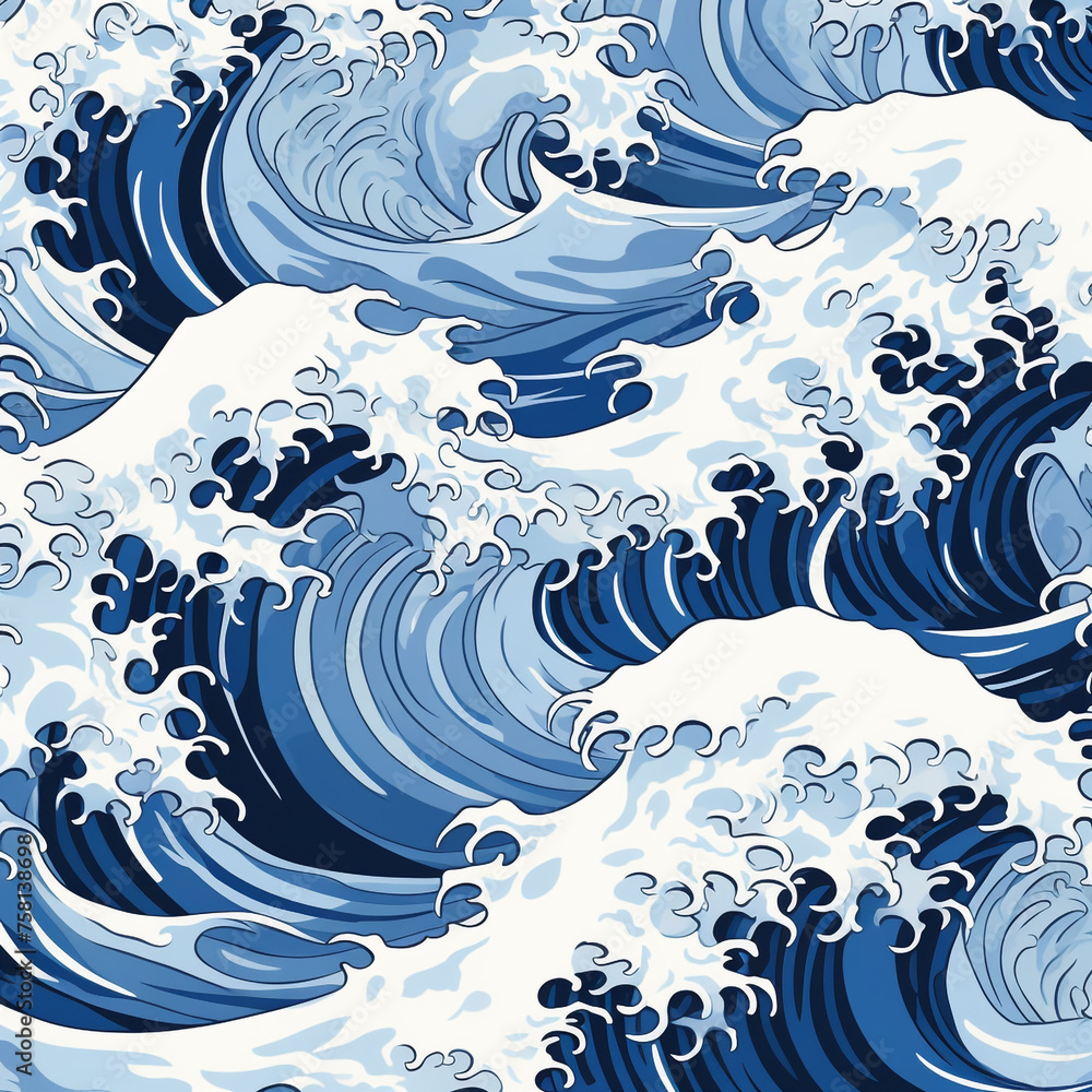 Blue background with white waves created with Generative Ai Blue background with white waves created with Generative Ai