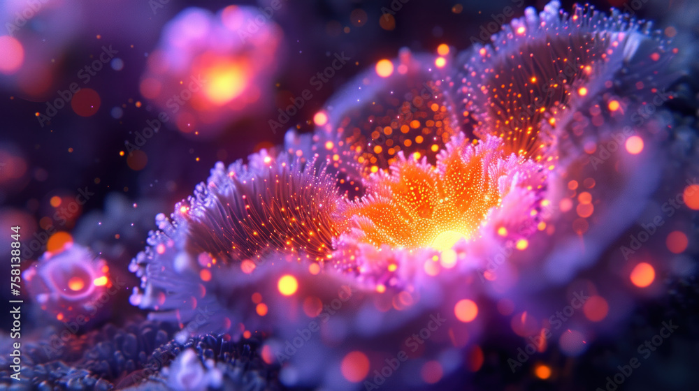 Fototapeta premium Unreal glowing electric blue flower, unknown form of life