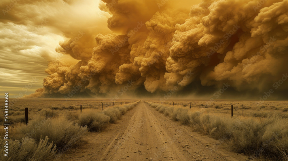 Huge dust storm over farmland, erosion concept - obrazy, fototapety, plakaty 