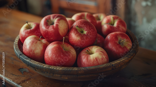 A bowl of red apples on a table