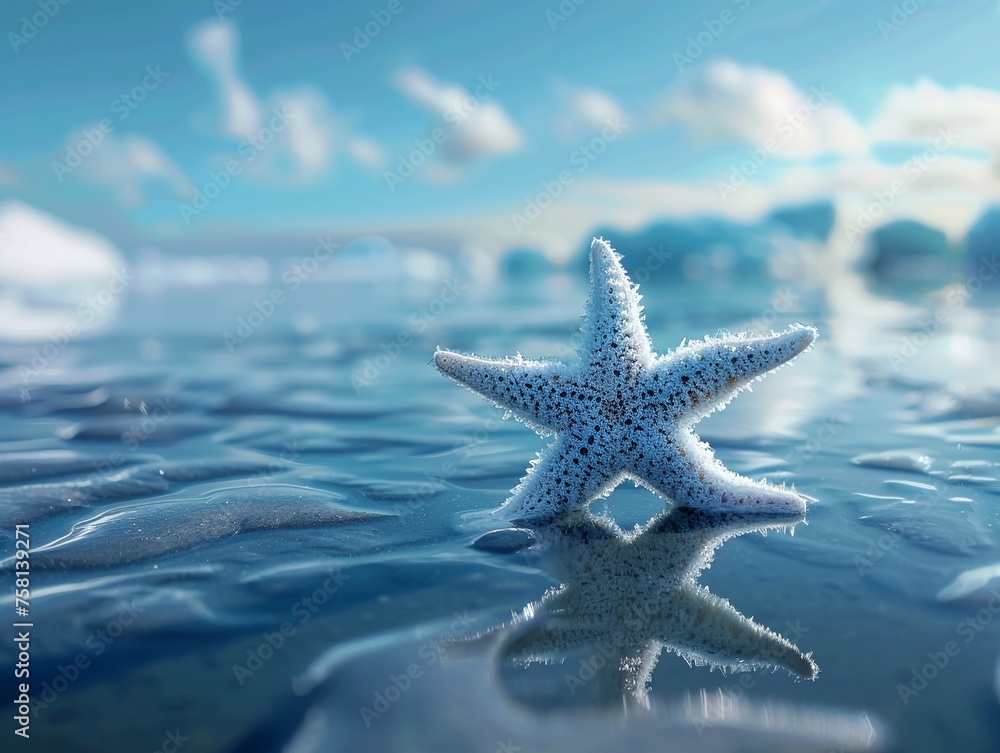 Ice starfish delicately floating in arctic waters with a serene background and ample copy space Ice starfish delicately floating in arctic waters with a serene background and ample copy space