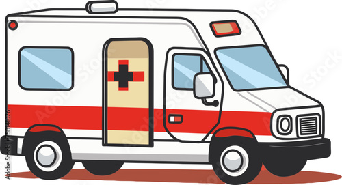 Ambulance with Lights Flashing in Rainy Night Vector Illustration