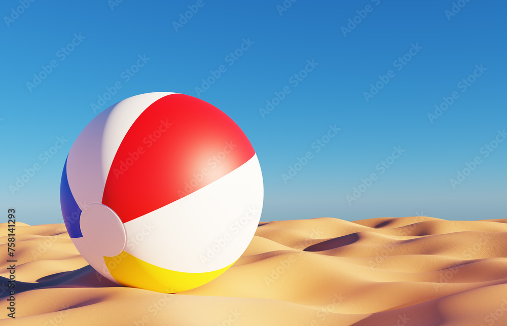 Beach ball on the sand. 3d-rendering