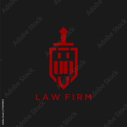 UA initial monogram for law firm with sword and shield logo image