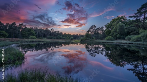 Golden hour glow  summer sunset serenity at mogshade pool  new forest national park  hampshire  uk