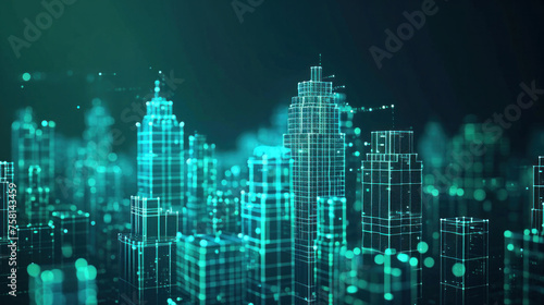 Futuristic Metropolis with Illuminated Skyscrapers and City Lights in the Background