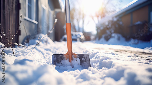 snow shovel in the snow